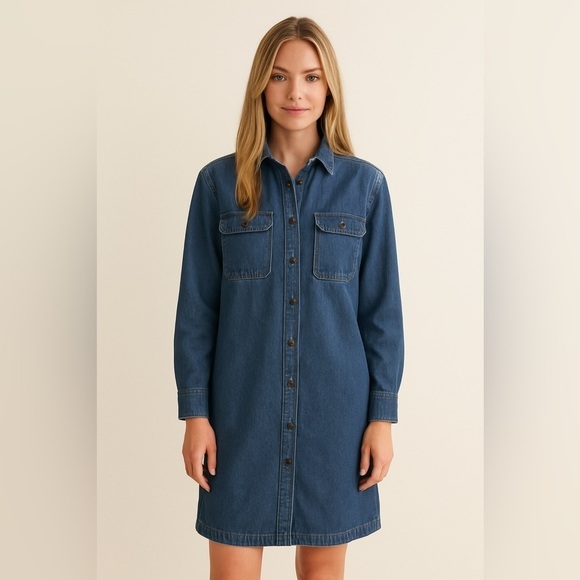 J. Crew Dresses & Skirts - J. Crew Dress Shirt Dress Pockets Blue Denim Cottagecore Preppy Size 10